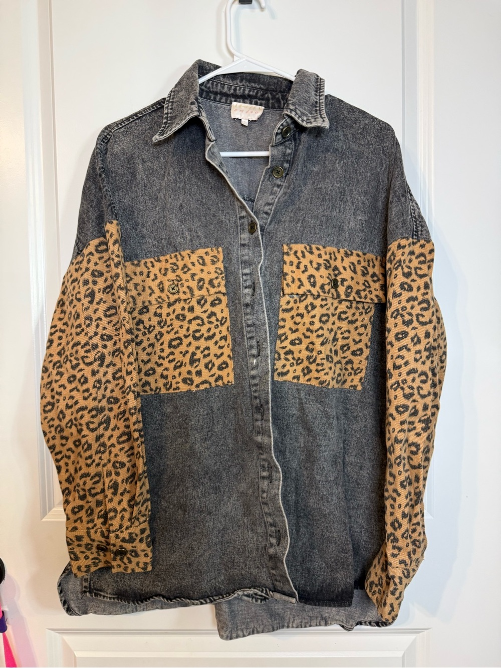 Entro black denim and leopard jacket
